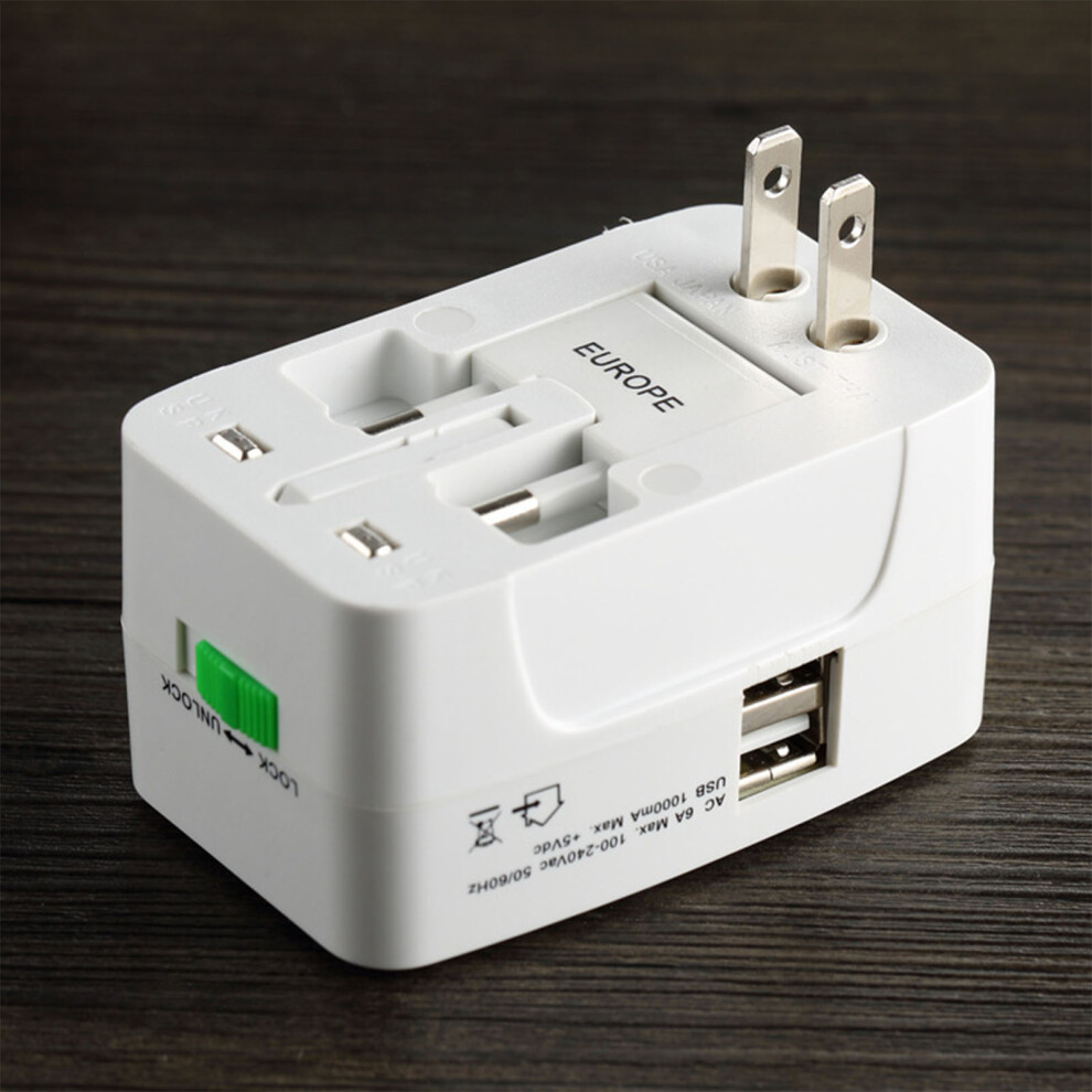 Universal Travel Adapter 1500W With 2 Usb Ports, 3.9X5x7.3cm, White 3681339237427