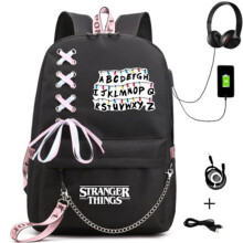 (PinkRibbon)Stranger Things Season Sac à Dos USB Rechargeable Grande Capacité Enfant Sac d'école