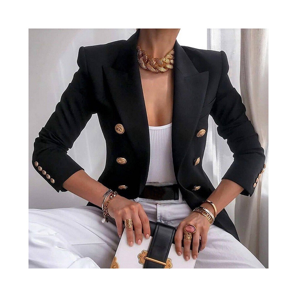 (Black,XL)Manteau blazer femme à double boutonnage manches longues revers formel veste slim vêtements d'extérieur