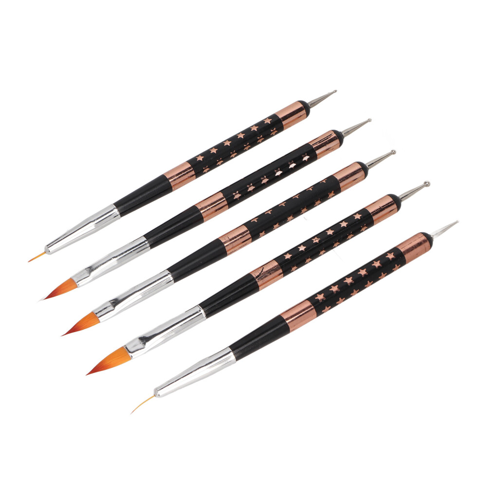 Dual End Nail Drawing Pen Set 5pcs - Nylon Bristles & Dustproof Cover