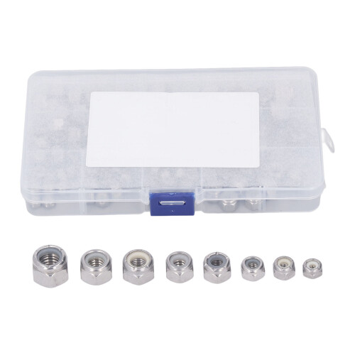 80PCS Stainless Steel Hex Nuts Kit 8 Sizes Nylon Insert Lock Nuts 1