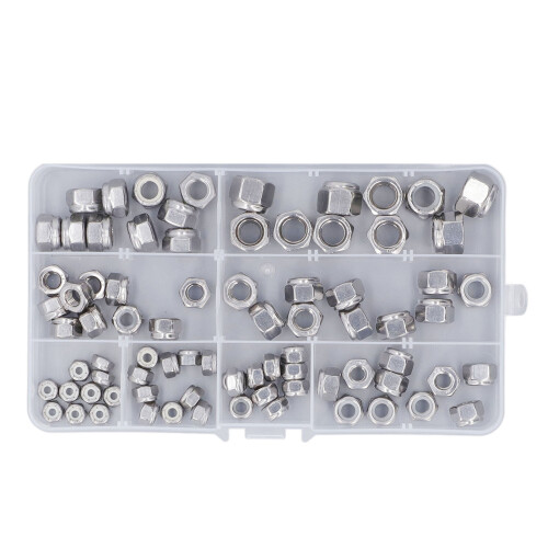 80PCS Stainless Steel Hex Nuts Kit 8 Sizes Nylon Insert Lock Nuts