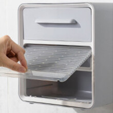 Waterproof PP Wall Mount Toilet Paper Holder with Drawer - Grey, 24.5x22.5x15cm