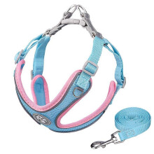 (M, pink-blue) Dog Harness No Pull, Pet Vest Harness Reflective with Leash Set, Adjustable Soft Padded Dog Vest, Safty Dog Harness Escape Proof