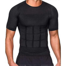 (2XL) Men Tight Compression Shirt, Slimming Tummy Control Tops Crew Neck Undershorts Short Sleeves for Exercising
