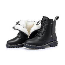 (37, Black) Lebanghui Women's Short Wool Warm Fur Non-slip Genuine Leather Boots