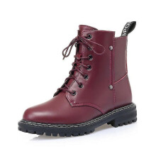 (40, Wine Red) Lebanghui Women's Short Wool Warm Fur Non-slip Genuine Leather Boots