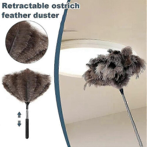 (Beige) Retractable Stainless Steel Ostrich Feather Duster 1