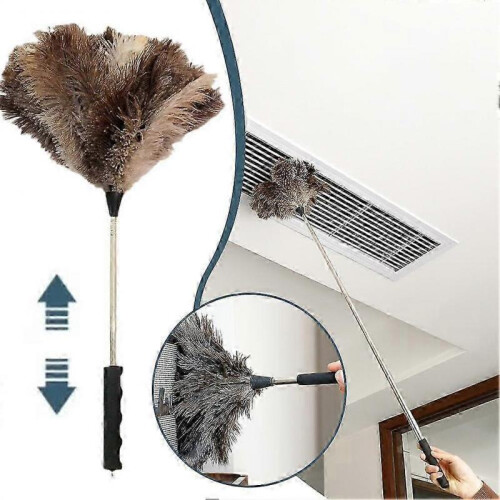 (Beige) Retractable Stainless Steel Ostrich Feather Duster 2