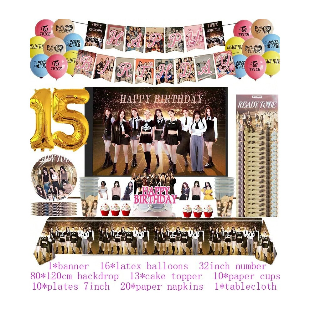 (1set F15, Other) Singing Kpop Twice Blocksed Birthday Party Decorations Disposable Tableware Supplies Banner Cake Topper Balloons Birthday-image-OPC-PJJ2ZPW-NEW