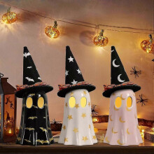 3pcs ghost halloween decorations, resin halloween ghost interior decorations, ghost decorations with witch hat, suitable for autumn halloween home dec