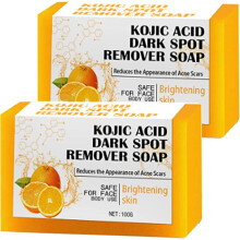 2 Stück Zitronen-Kurkuma-Kojisäure-Seife, Kojisäure-Seife, handgemachte Orangen-Vitamin-C-Seife, Seife zur Entfernung dunkler Flecken