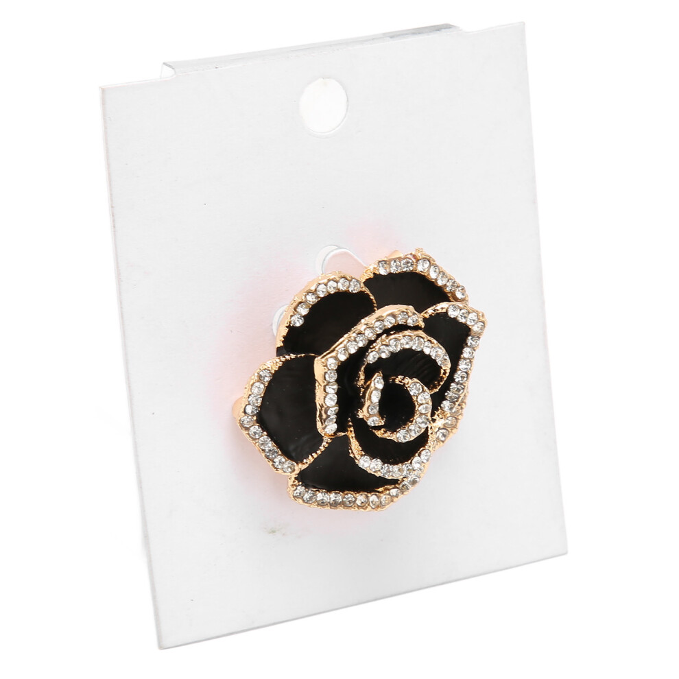 Black Flower Brooch Pin Rhinestone Alloy Elegant Vintage Style for Parties