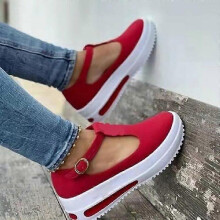 (36, Red) Lebanghui Women's Walking Shoes With Hollow Instep Platform Vintage Slip On Shoes Breathable