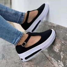 (37, Black) Lebanghui Women's Walking Shoes With Hollow Instep Platform Vintage Slip On Shoes Breathable