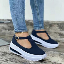 (40, Blue) Lebanghui Women's Walking Shoes With Hollow Instep Platform Vintage Slip On Shoes Breathable