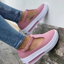 (35, Pink) Lebanghui Women's Walking Shoes With Hollow Instep Platform Vintage Slip On Shoes Breathable