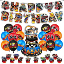 Hot Wheels: Beat the Cartoon Car Theme Kids Birthday Party Decoration Balloon Banner Cake Decorating Set Party Supplies Kit Party Favors