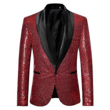 (L, red) Lebanghui Men's Fashion Sequin Casual Blazer Wediing Celebration Suit Jacket