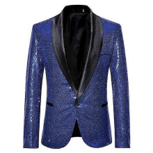 (L, blue) Lebanghui Men's Fashion Sequin Casual Blazer Wediing Celebration Suit Jacket