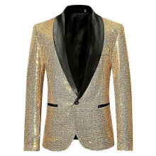 (XL, gold) Lebanghui Men's Fashion Sequin Casual Blazer Wediing Celebration Suit Jacket