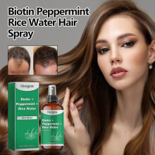 Biotin + Peppermint Oil + Rice Water Spray for Hair Growth, Vegan Leave-In Conditioner Essence Spray (Women and Men), Thickening and Intensive Scalp C