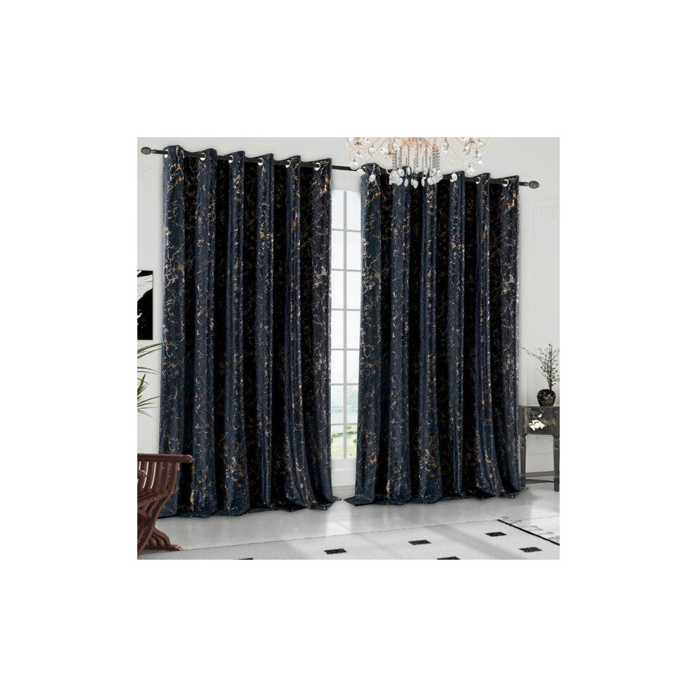 (Black, 66x54 Inc ) Glitzy Velvet Eyelet with Metallic Print Ring Top Window Curtains Living Room Curtains Bedroom Accessories-image-OPC-PJJ5HJJ-NEW