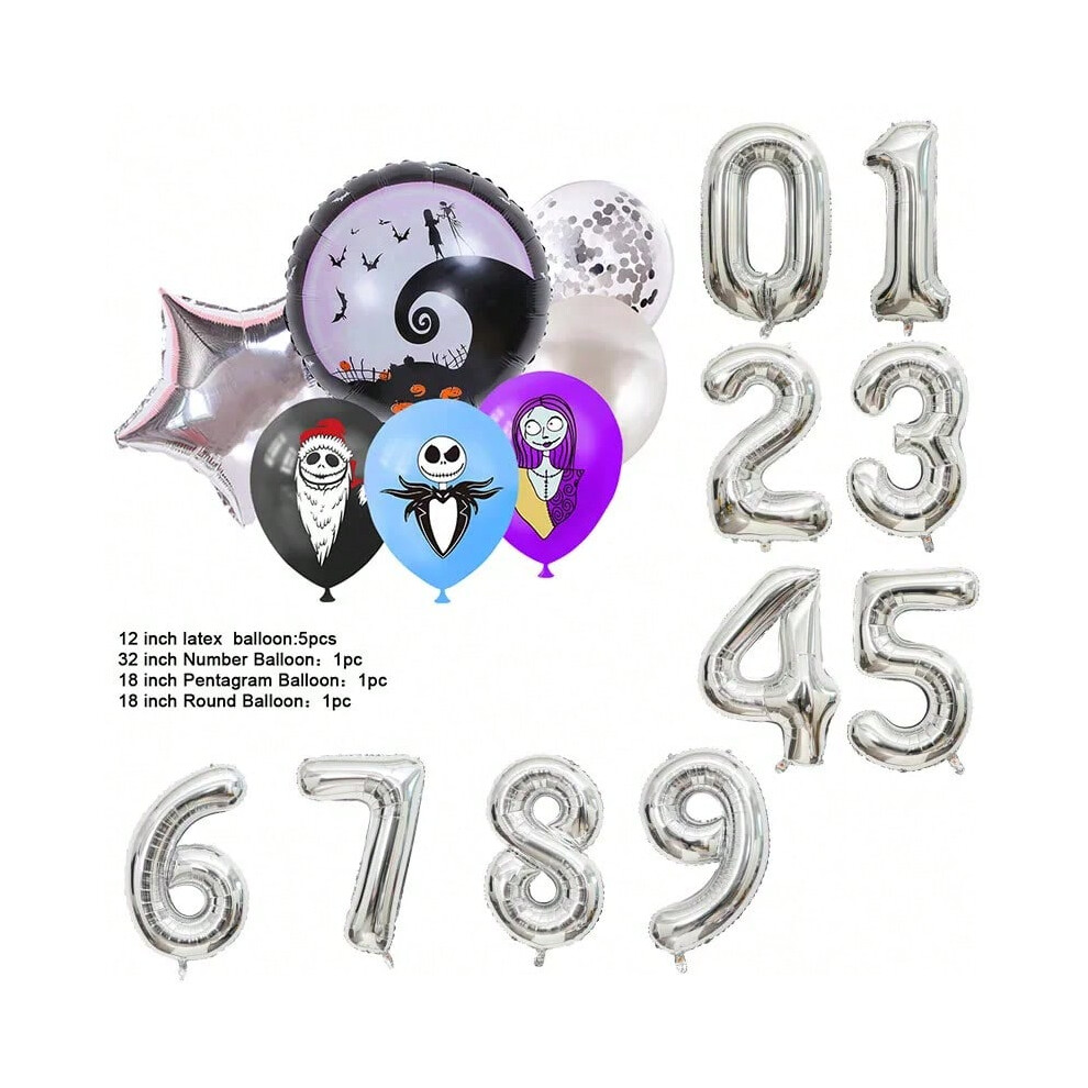 (N, Number 5) The Nightmare Before Christmas Halloween Theme Birthday Party Decoration Latex Digital Balloon Set Baby Shower Kid Boy Girl Gift-image-OPC-PJJ5HYV-NEW