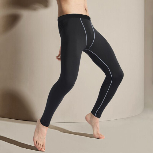 Men's Compression Pants Workout Leggings Grey Line L Fast Drying Athletic Tights 2