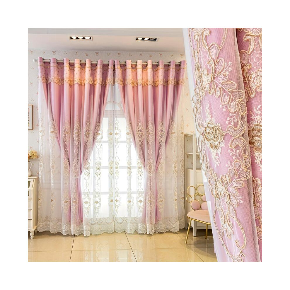 (Pink,  52"W x 72"L?132 x 183cm?) Double Layer Curtain, 1 Count Flower Embroidered Curtain, Modern Window Drapes for Home Living Room Bedroom, Home De-image-OPC-PJJ5JG5-NEW