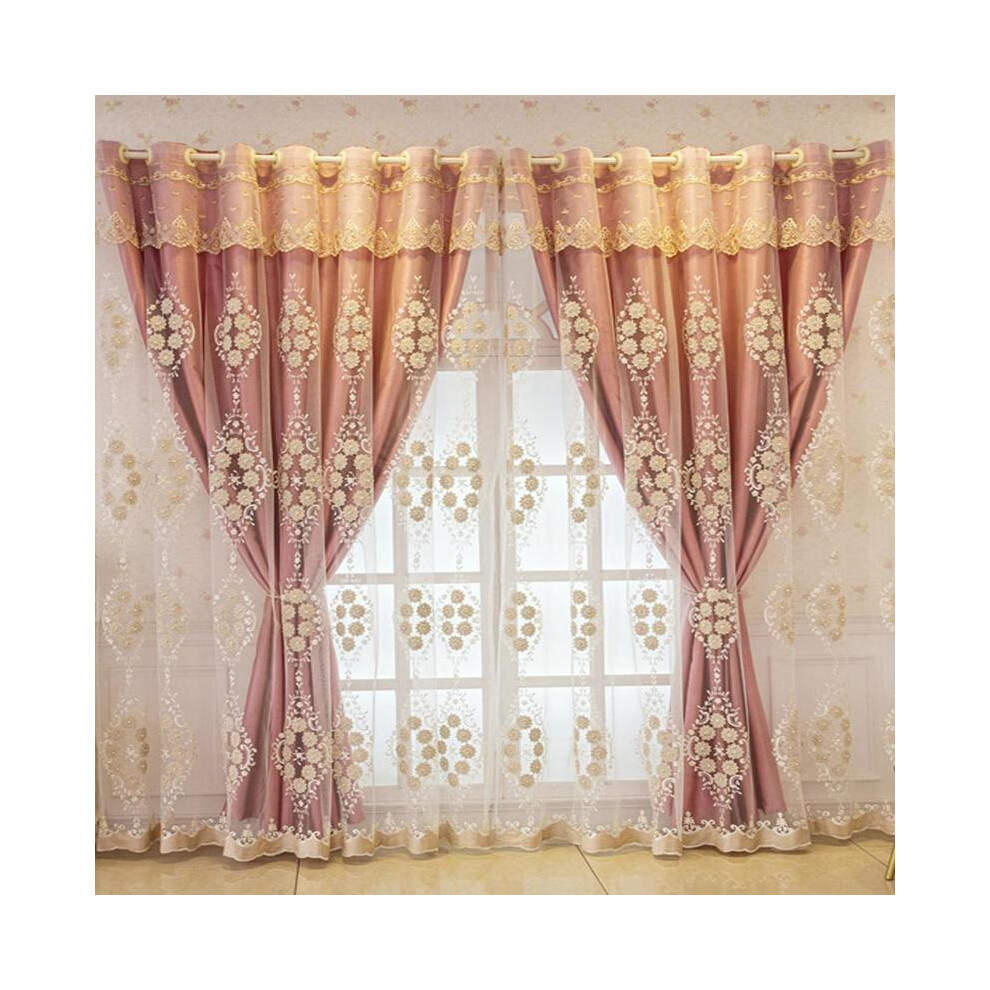 (Pink, 57.09âWxx102.36âL(145x260cm)) Embroidered Curtain, 1 Count Exquisite Double Layer Curtain with Yarn Curtain, Window Screening for Home Livi-image-OPC-PJJ5JKX-NEW