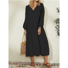 (3xl, Black) Lebanghui Women summer dress women's spring fashion women's wear cotton linen loose lantern sleeve dress