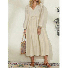 (Xl, White) Lebanghui Women summer dress women's spring fashion women's wear cotton linen loose lantern sleeve dress
