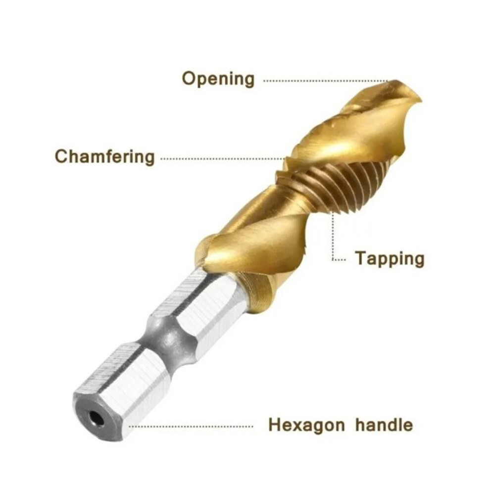 6Pcs High-Speed Steel Spiral Tap Drill Bit Set, M3âM10 7891339358121