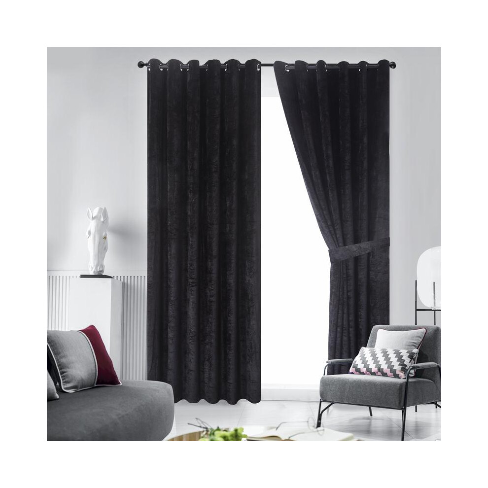 (Black, 66 x 72) Luxury Crushed Velvet Eyelet Curtains Pair â Fully Lined Thermal Insulated Drapes â Soft Heavyweight Blackout Curtains for Bedroo-image-OPC-PJJ5KPD-NEW
