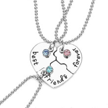 Lebanghui 3pcs Best Friend Love Heart Necklace Set Best Friend Love Heart Alloy Women Pendant