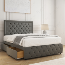 (Grey, 6ft Super King) Lena Divan Bed Base with Mattress, 26in Headboard & 2 Drawers Upholster Bed Plush Velvet
