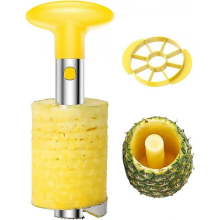 Outil de cuisine facile en acier inoxydable pour éplucher, vider et trancher les fruits et les ananas, jaune, 24 cm