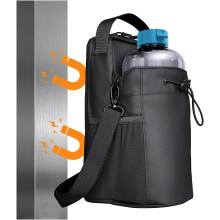 (Black) Magnetic Gym Bag for Water Bottle Holder, Pouch Sleeve with Phone Pocket Silicone Towel Buckle and Sling for Men Women Gym Accessories Organizer