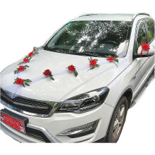 Lebanghui Wedding Car Flower Plate Ribbon Bows Set with Plush Bear Door Handle