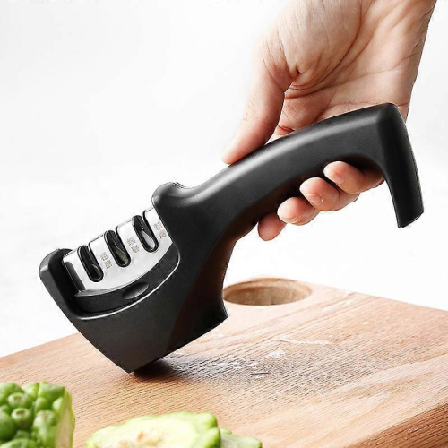 Knife Sharpener, 3 in 1 Professional Knife Sharpener, Manual Knife Sharpener, Knife Sharpener (Black) 1