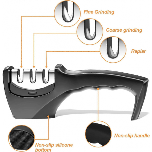 Knife Sharpener, 3 in 1 Professional Knife Sharpener, Manual Knife Sharpener, Knife Sharpener (Black) 2