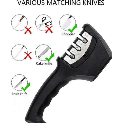 Knife Sharpener Professional Manual Sharpener with 3-Stage Ceramic Stone, Tungsten Carbide, Diamond Sharpening Stones Kitchen Knife Accessories 2