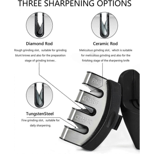 Knife Sharpener Professional Manual Sharpener with 3-Stage Ceramic Stone, Tungsten Carbide, Diamond Sharpening Stones Kitchen Knife Accessories 1