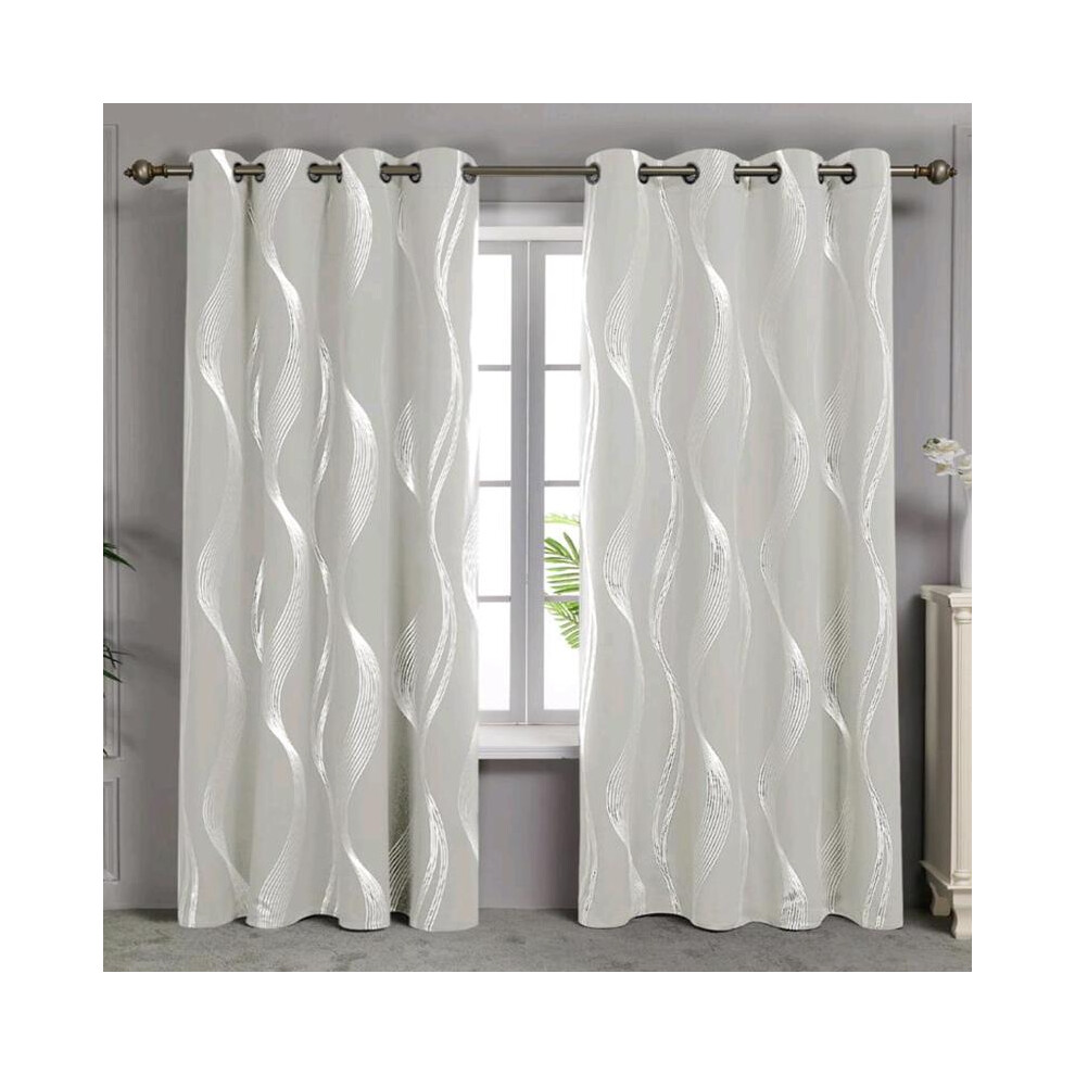 (White, 98"W x 78.7"L?250 x 200cm?) 1pc Silver-Decorated Blackout Curtain With Wave Pattern, Heat Insulation And Uv Protection, Suitable For Living Ro-image-OPC-PJJ6MKY-NEW