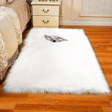NEUFU Faux Wool Matta Rektangelkant Faux Tvättbar matta 60cm x 90cm VIT