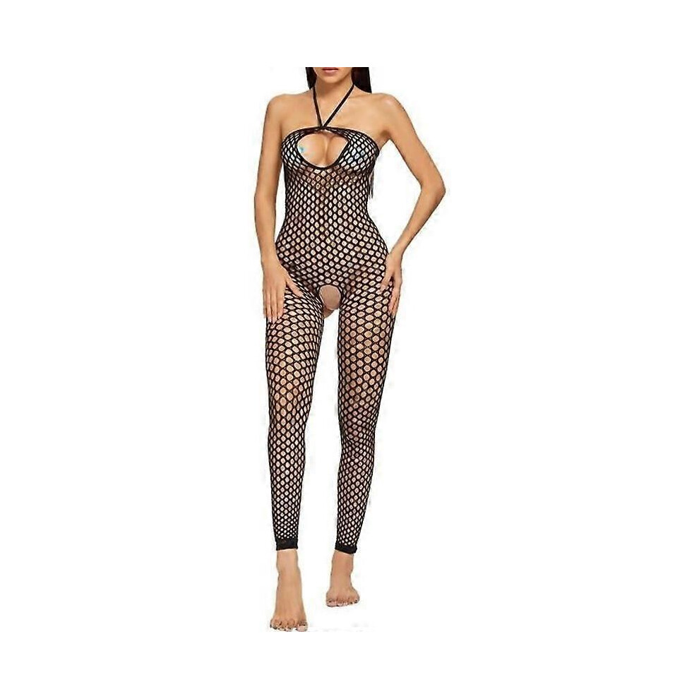 Ensemble lingerie résille, collants transparents à pois - Noir - Femme - Nylon Spandex