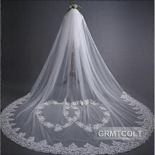 Velo de novia de lujo GRMTCOLT blanco marfil con borde de apliques, velo 3M con peine