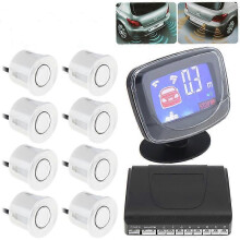 (Argent) 8 capteurs de stationnement arrière et avant avec écran LCD 12 V pour voiture, stationnement