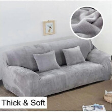 Velvet sohvan päällinen 4 istuttava 235-300cm elastinen pölytiivis pehmeä paksu harmaa